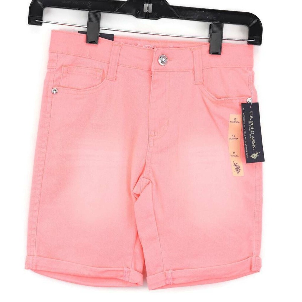 U.S. Polo Assn. Bermuda Shorts Kids Size 12 Pink New Cuffed Stretch Casual